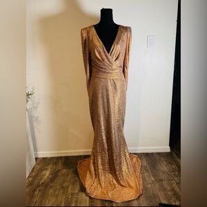NWT luxury designer TALBOT RUNHOF Rosin Metallic Dress Bronze Womens 10 gown